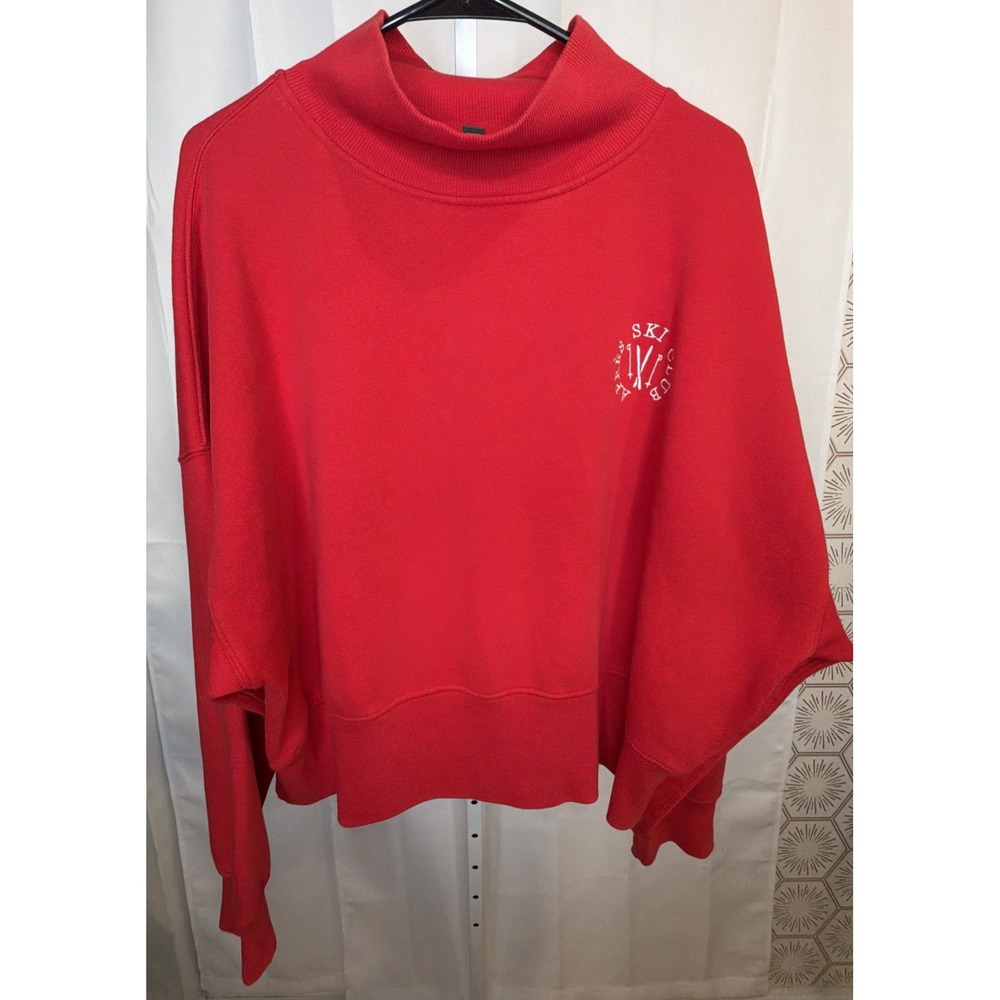Wild Fable Womens XXL Red Apres Ski Club Mock Neck Cropped Sweatshirt Oversized